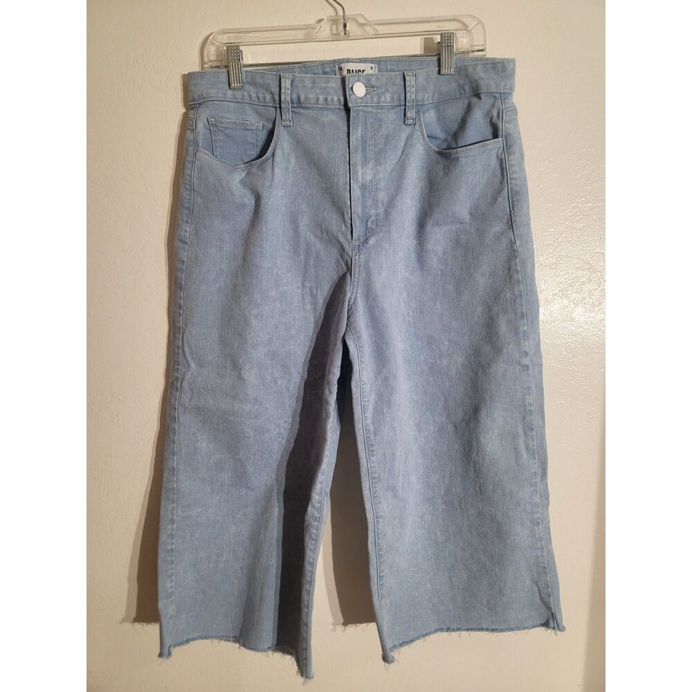 EUC PAIGE Genesee Crop Wide Leg High Rise Light Wash Denim Jeans sz 32